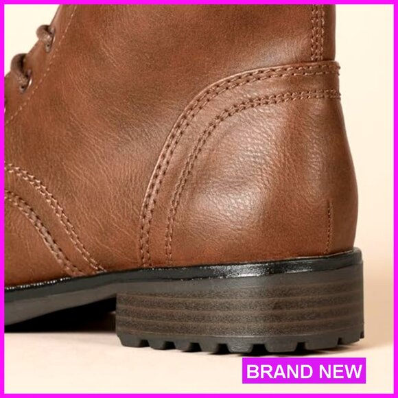 Lace-Up Combat Boots Chunky Lug Sole Ankle Boots Memory Foam Insole - Picture 6 of 7